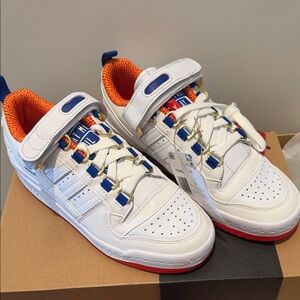 adidas White Sneakers with Blue and Orange Accents